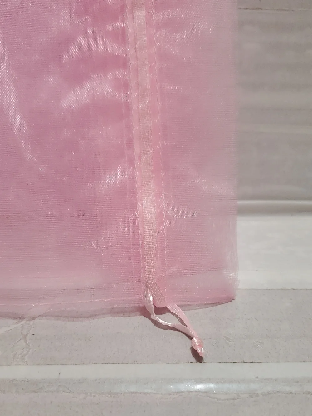 Set Of 6 Sheer Pink Organza Drawstring Bags -